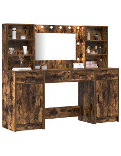 Set da tavolo da trucco con LED con cassetto 3 pcs Rovere fumé