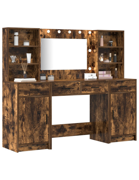 Set da tavolo da trucco con LED con cassetto 3 pcs Rovere fumé