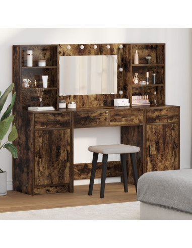 Set da tavolo da trucco con LED con cassetto 3 pcs Rovere fumé