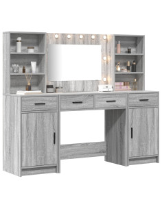 Set da tavolo da trucco con LED con porta 3 pcs Grigio Sonoma 2
