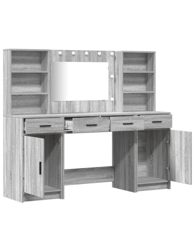 Set da tavolo da trucco con LED con porta 3 pcs Grigio Sonoma