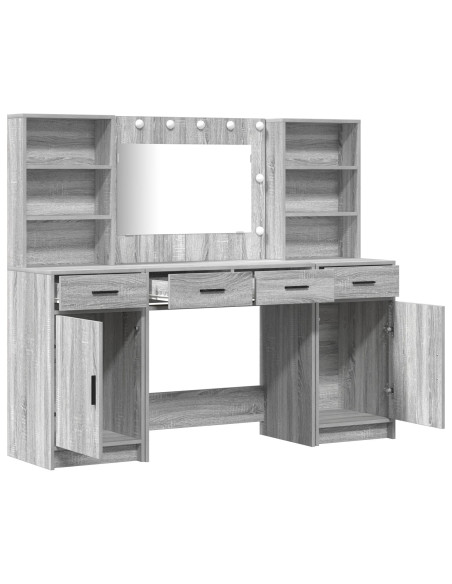 Set da tavolo da trucco con LED con porta 3 pcs Grigio Sonoma