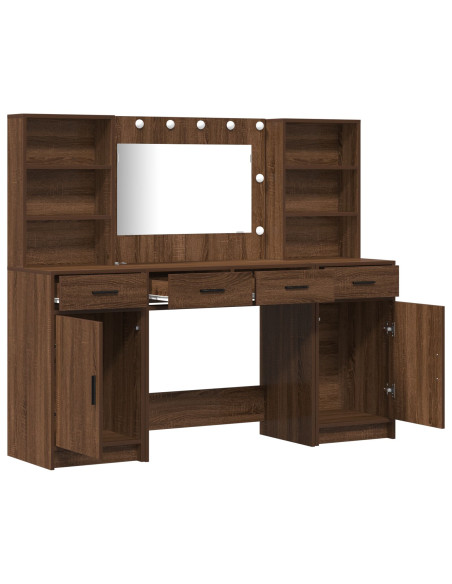 Tavolo da trucco con luci LED Noce 158,5x41x135 cm