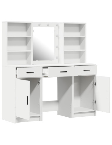 Set da tavolo da trucco con LED 3 pcs Bianco Legno multistrato