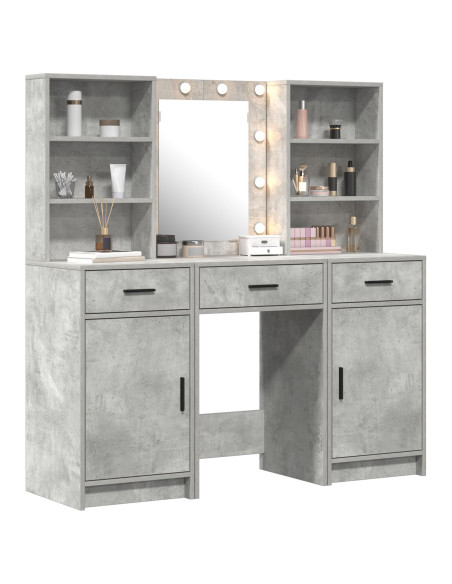 Set da Toeletta 3 Pezzi  in Legno Ingenerizzato Grigio Cemento