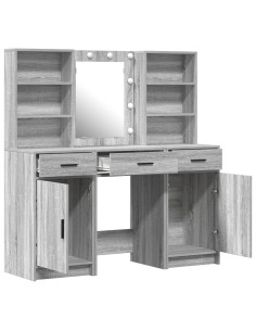 Set da tavolo da trucco con LED con porta 3 pcs Grigio Sonoma