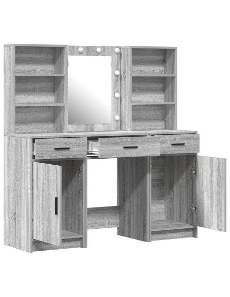 Set da tavolo da trucco con LED con porta 3 pcs Grigio Sonoma