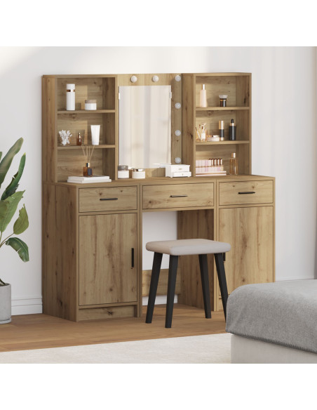 Set da tavolo da trucco con LED 3 pcs Rovere artigianale