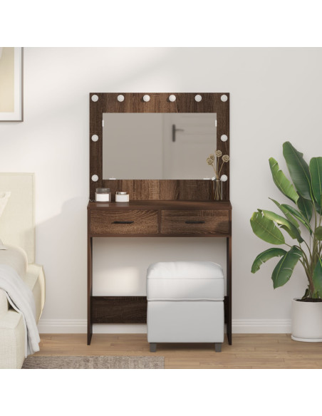 Tavolo da trucco con luci LED Rovere Marrone 78,5x41x135 cm