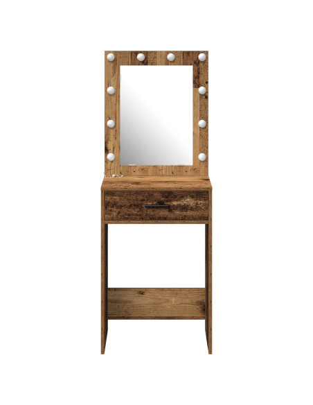 Tavolo da Trucco con Luci LED Legno Antico 50x41x135 cm