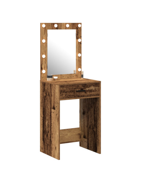 Tavolo da Trucco con Luci LED Legno Antico 50x41x135 cm