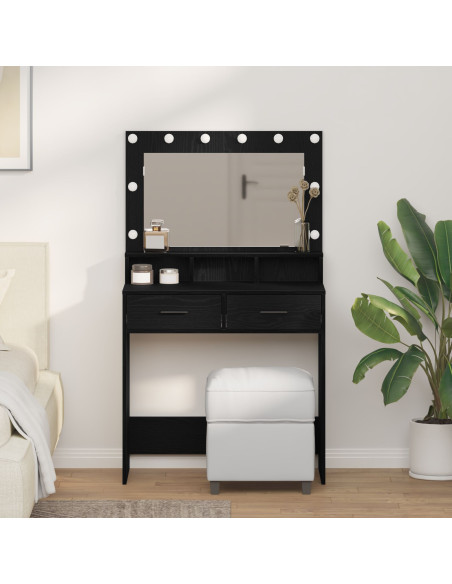 Tavolo da trucco con luci LED  - Nero Rovere 79x41x135 cm