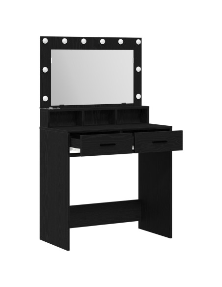 Tavolo da trucco con luci LED  - Nero Rovere 79x41x135 cm