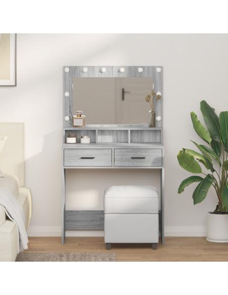 Tavolo da trucco con luci LED Grigio Sonoma 79x41x135 cm