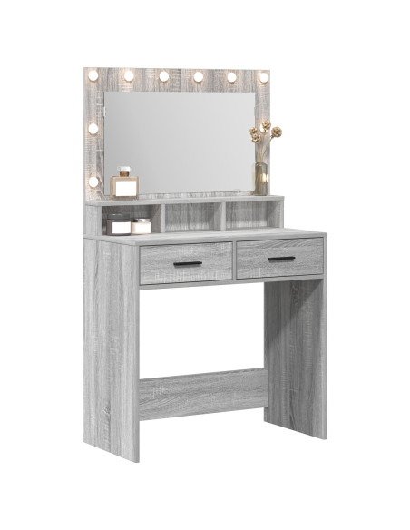 Tavolo da trucco con luci LED Grigio Sonoma 79x41x135 cm