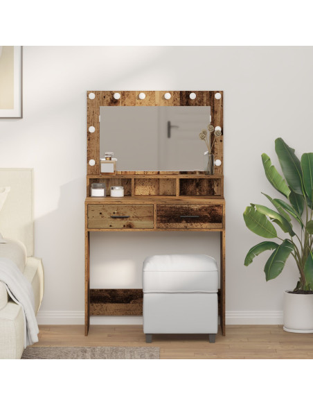 Toeletta  con luci LED in legno usato 79x41x135 cm