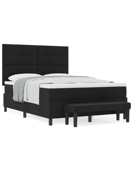 Letto con box spring e materasso e panchina nero 140x200 cm tessuto