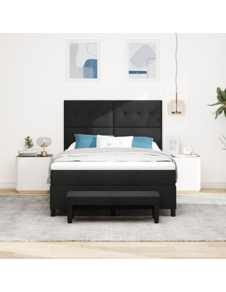 Letto con box spring e materasso e panchina nero 140x200 cm tessuto