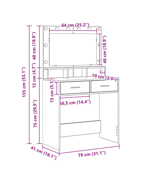 Toeletta  con luci LED in legno usato 79x41x135 cm
