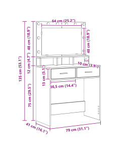 Tavolo da Trucco Rovere artigianale 79 x 41 x 135 cm