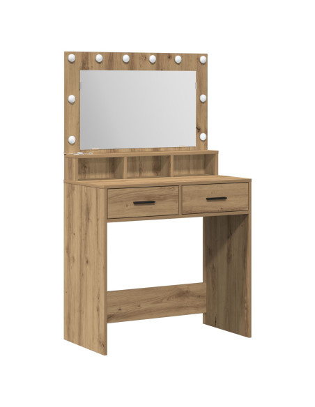 Tavolo da trucco con luci LED  in Rovere, 79x41x135 cm
