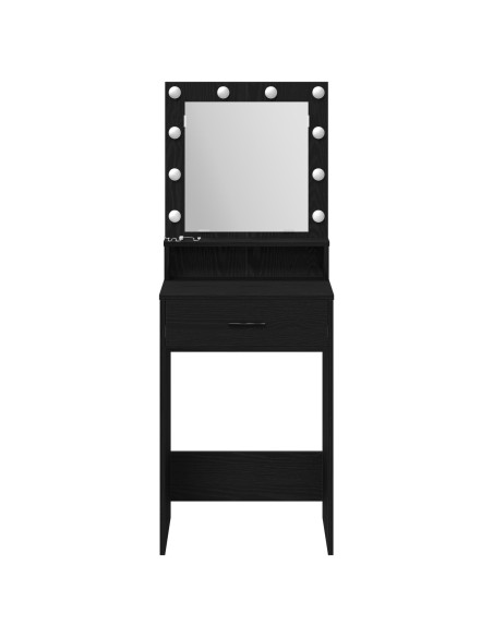 Tavolo da trucco  con luci LED, Nero Oak, 50x41x135 cm