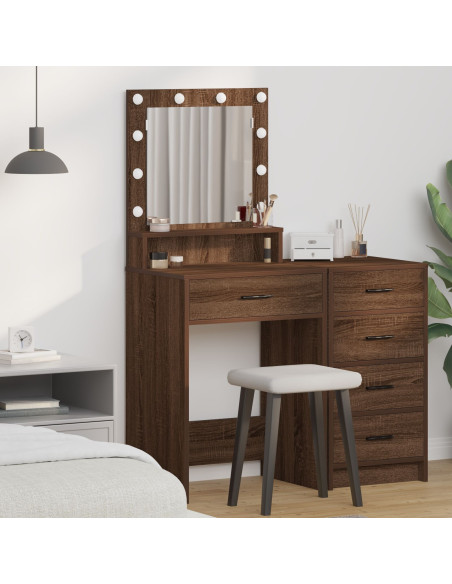 Tavolo da trucco con luci LED in Rovere Marrone 50x41x135 cm