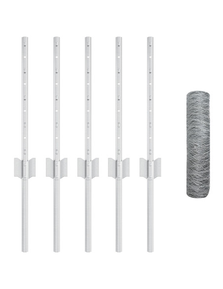 Paletti per Recinzione 5 pcs U-Channel 40 cm Acciaio Zincato,  Recinzione Esagonale 0.4 x 10 m Acciaio Zincato