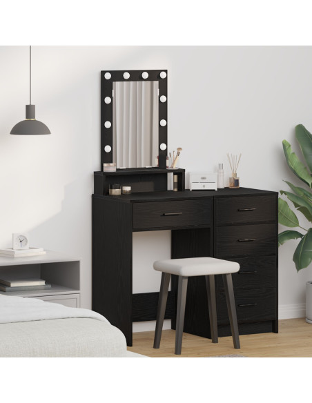 Tavolo da Trucco  con Luci LED Nero Rovere 50x41x140 cm