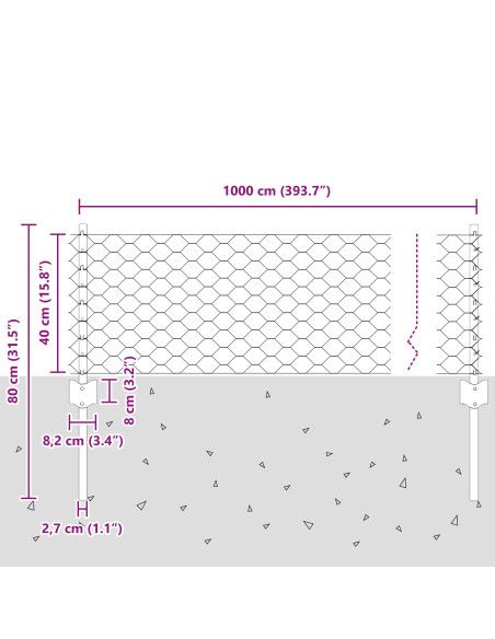 Paletti per Recinzione 5 pcs U-Channel 40 cm Acciaio Zincato,  Recinzione Esagonale 0.4 x 10 m Acciaio Zincato