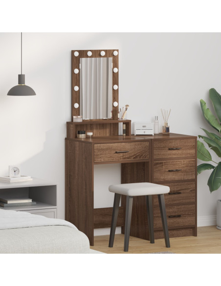 Tavolo da toeletta con luci LED Rovere marrone 50x41x140 cm