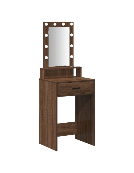 Tavolo da toeletta con luci LED Rovere marrone 50x41x140 cm