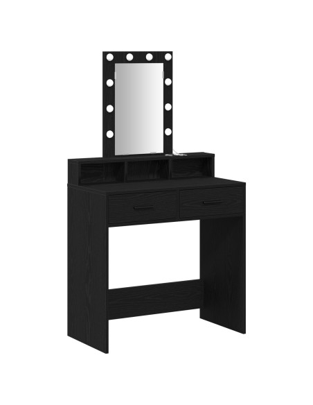 Tavolo da Trucco  con Luci LED, Nero Rovere, 79x41x140 cm