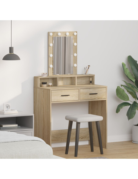 Tavolino toelettatura  con luci LED Rovere Sonoma 79x41x140 cm