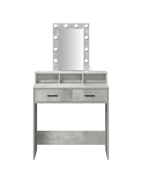 Tavolo da trucco vitaXL con luci LED Grigio cemento 79x41x140 cm