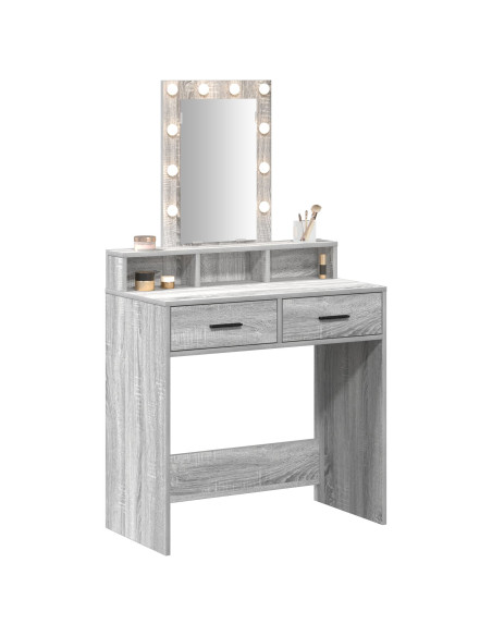 Tavolo da trucco con luci LED Grigio Sonoma 79x41x140 cm