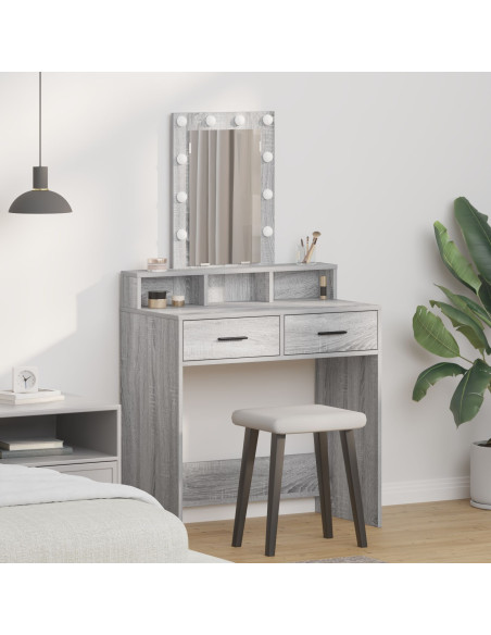 Tavolo da trucco con luci LED Grigio Sonoma 79x41x140 cm