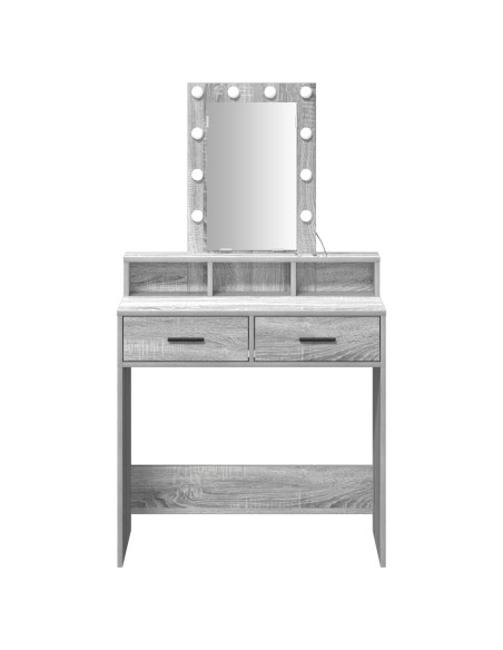 Tavolo da trucco con luci LED Grigio Sonoma 79x41x140 cm