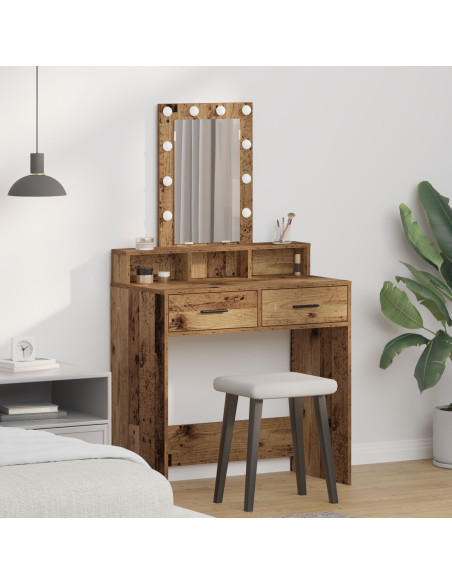 Toelettatura con luci LED in Legno Vecchio 79x41x140 cm