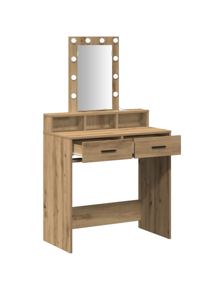 Tavolo da trucco  con luci LED in Rovere, artigianale, 79x41x140 cm