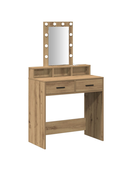 Tavolo da trucco  con luci LED in Rovere, artigianale, 79x41x140 cm