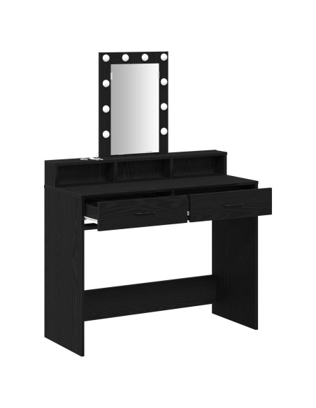 Specchio per trucco con luci LED Quercia Nera 100x41x140 cm