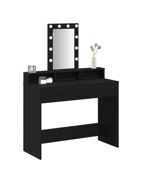 Specchio per trucco con luci LED Quercia Nera 100x41x140 cm