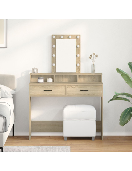 Tavolo da trucco con luci LED Rovere Sonoma 100x41x140 cm
