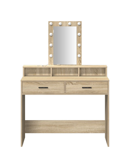Tavolo da trucco con luci LED Rovere Sonoma 100x41x140 cm