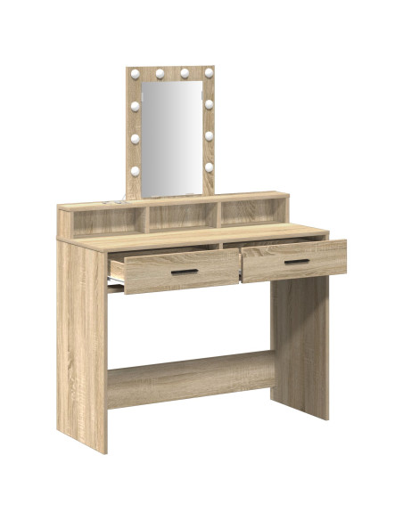 Tavolo da trucco con luci LED Rovere Sonoma 100x41x140 cm