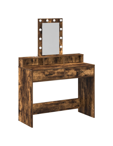 Tavolo da Trucco con Luci LED Rovere Affumicato 100x41x140 cm