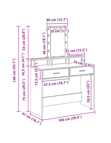 Tavolo da Trucco Grigio 100 x 41 x 140 cm Legno multistrato