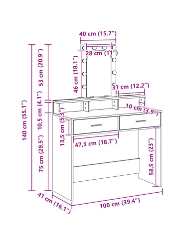 Tavolo da Trucco Marrone 100 x 41 x 140 cm Legno multistrato