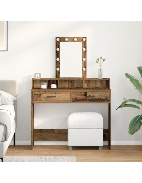 Tavolo da Trucco con Luci LED in Legno Vecchio 100x41x140 cm